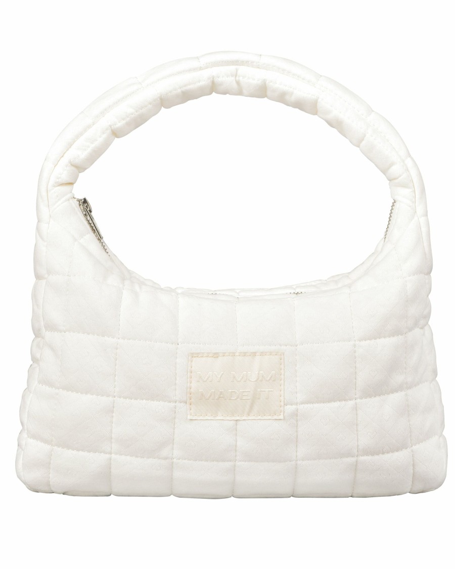 Women MY MUM MADE IT Bags | Pointelle Hearts Quilted Shoulder Bag-White