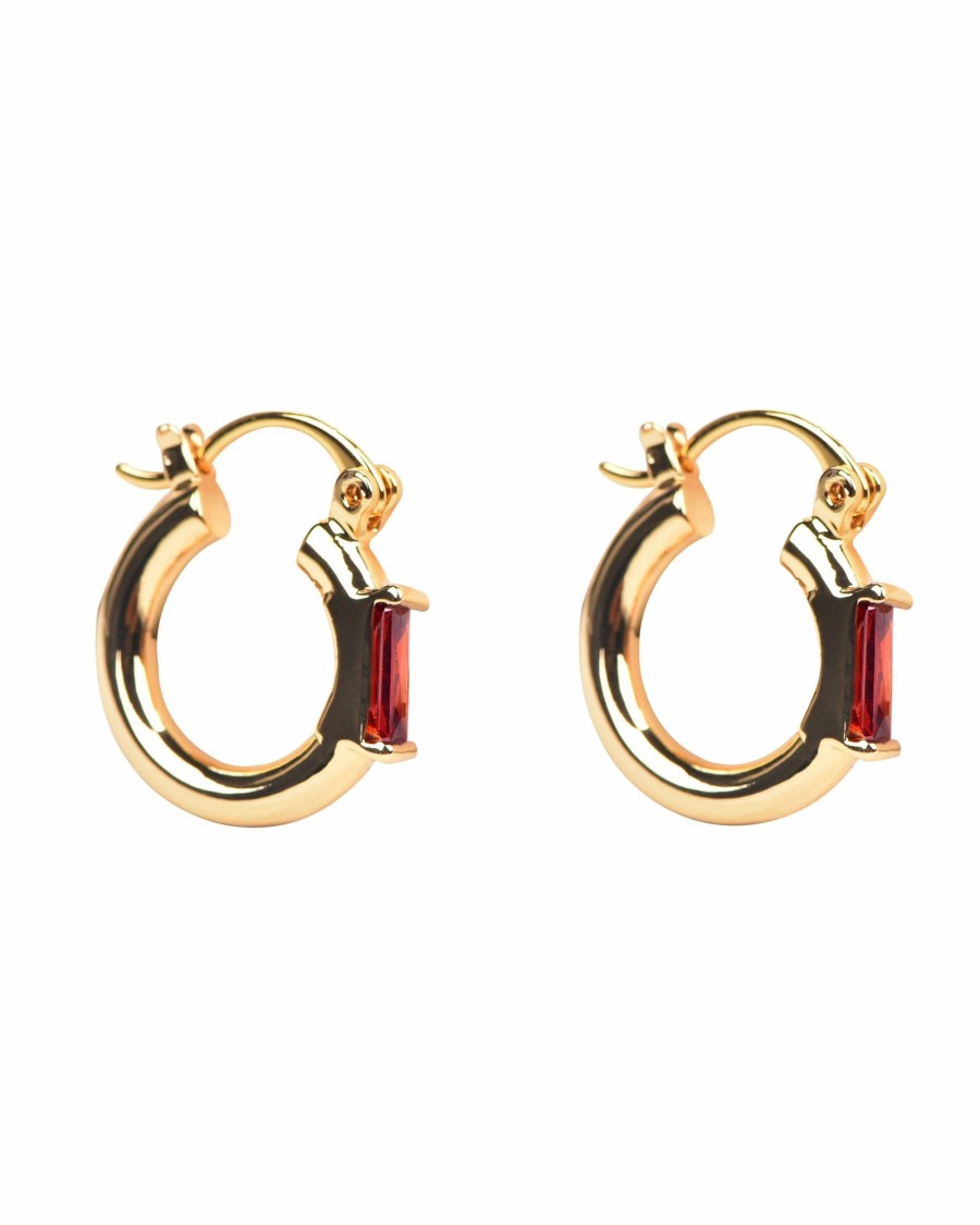 Women MY MUM MADE IT Jewellery | Star Ruby Gold Mini Hoop Earrings